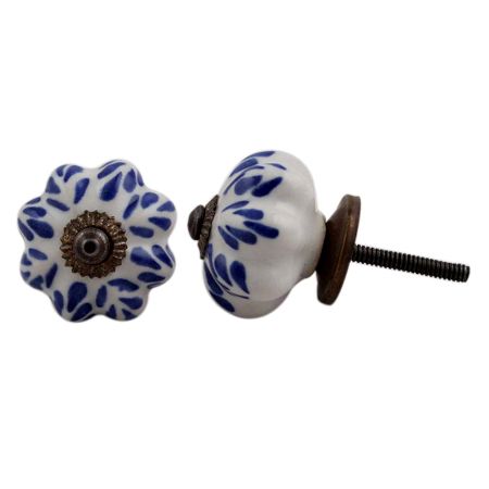 White Navy Blue Leaf Knob